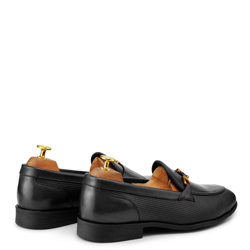Luxury Pure Leather Black Loafer With Side Hook