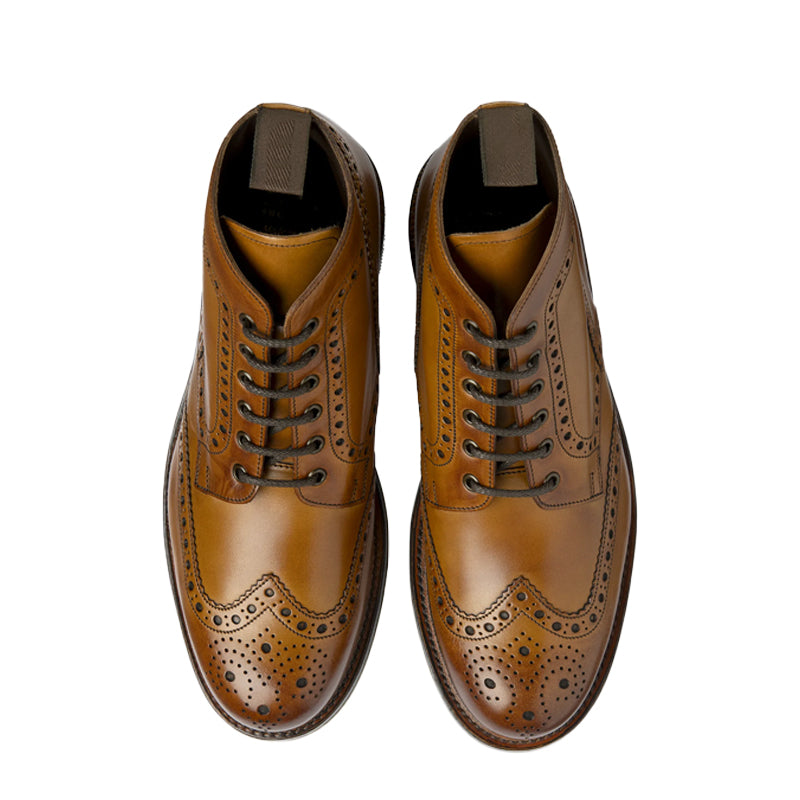 Leather Lace Up Wingtip High Ankle Black Boot
