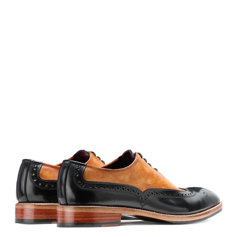 Men Wingtip Solid Leather Formal Oxford Tan Black Shoe