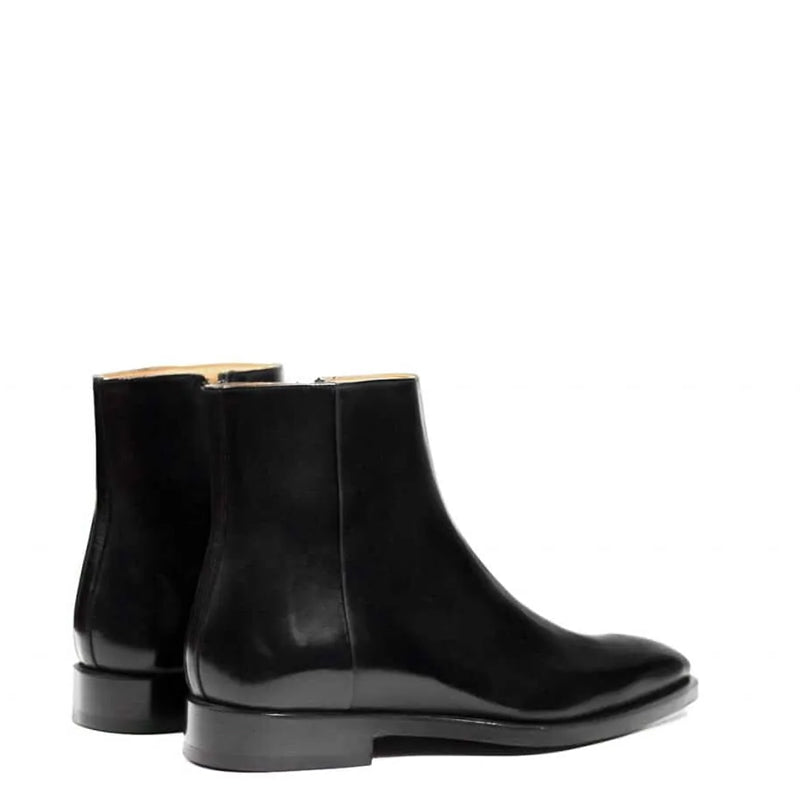 Men Solid Shiny Leather Side Zipper Black Boot