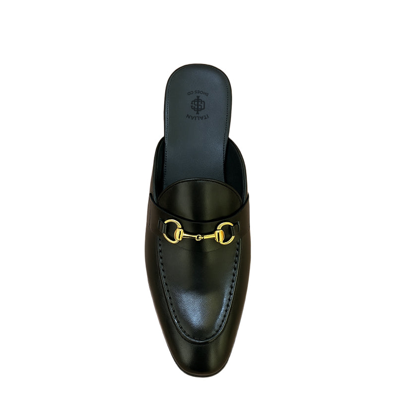 Noir Glide Black Leather Mule