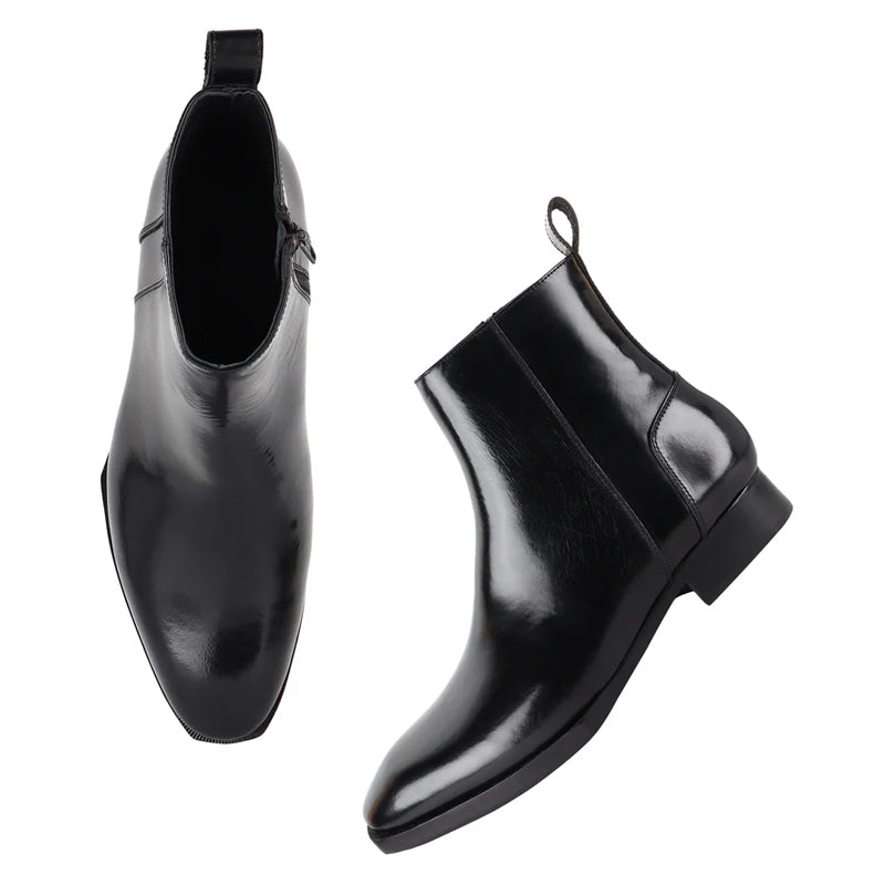 Luxury Handmade High Top Leather Side Zipper Boot Black
