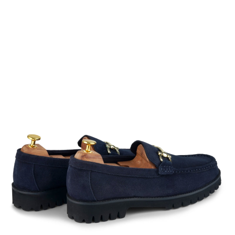 Suede Leather With Horse bit Buckled Black Loafer