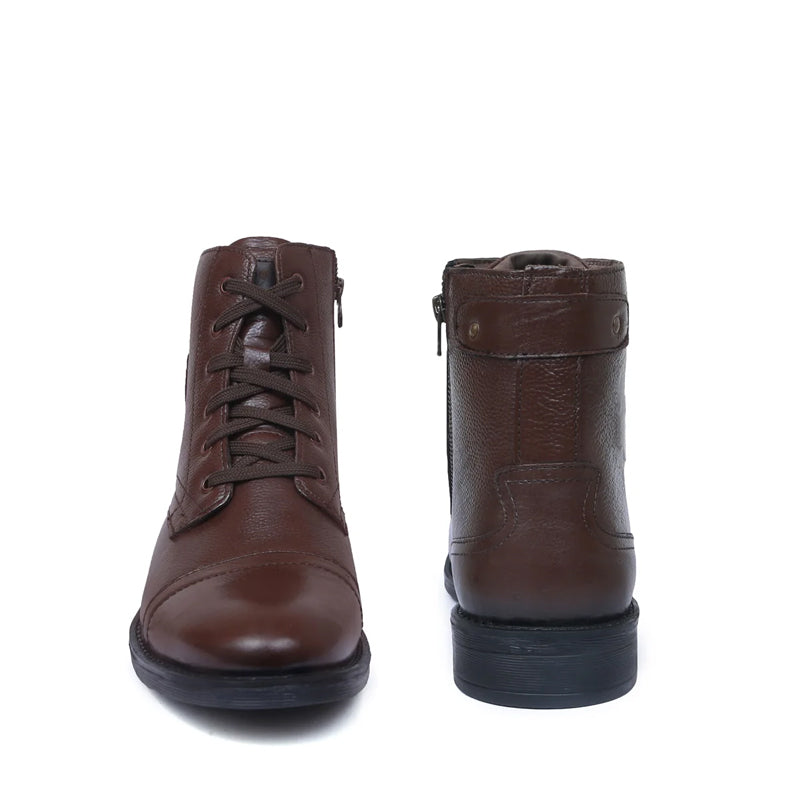Men Lace Up Leather Casual High Ankle Boot Brown