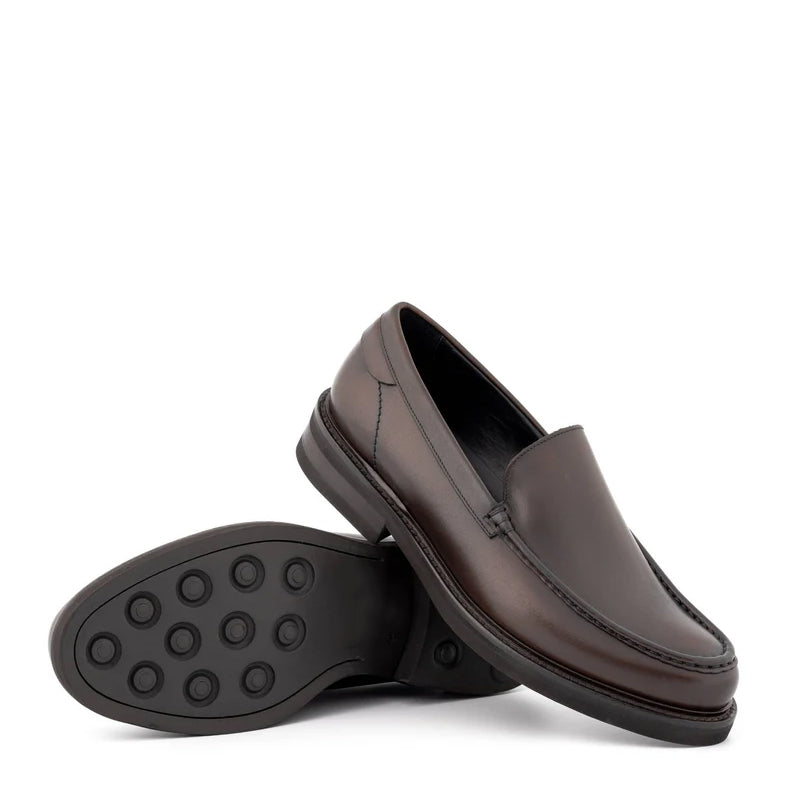 Round Toe Slip On Leather Black Loafer