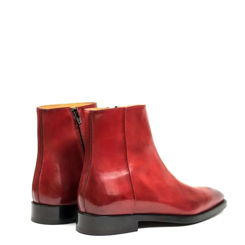 Men Solid Shiny Leather Side Zipper Black Boot