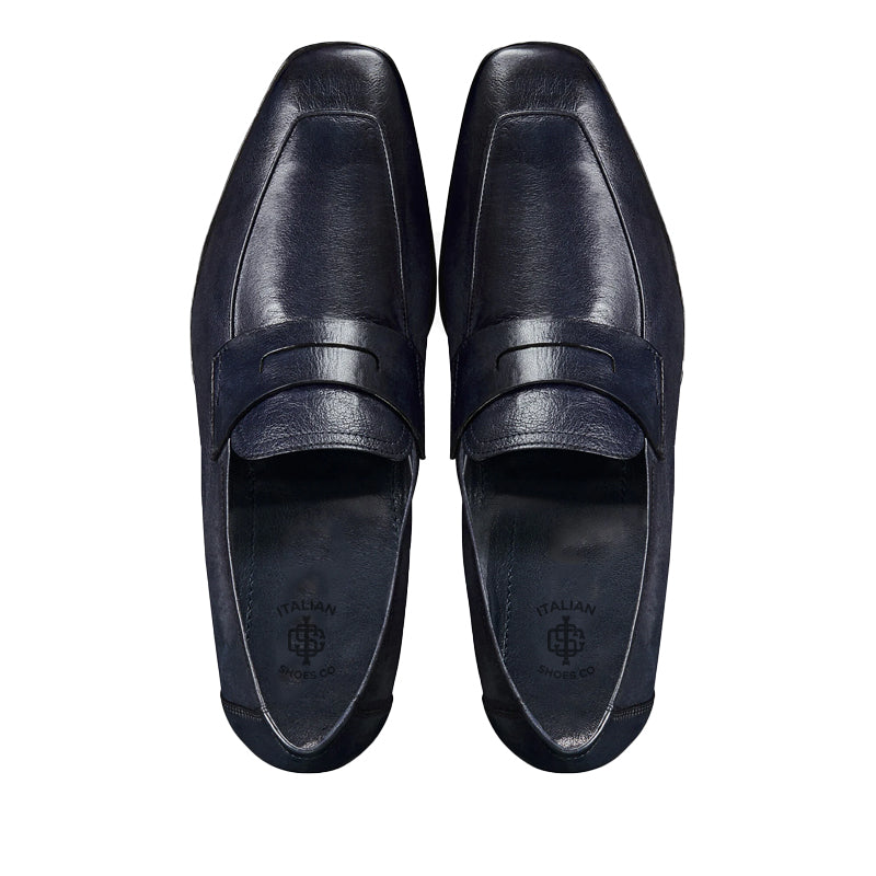 Men Handmade Plain Leather Blue Loafer