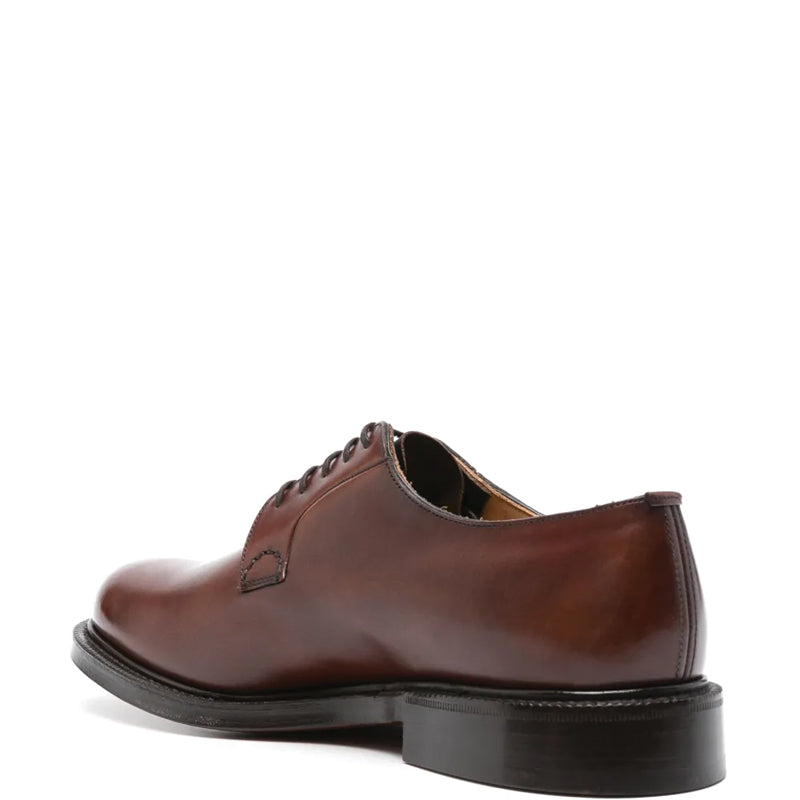 Plain Polished Leather Derby Formal Shoe Brown