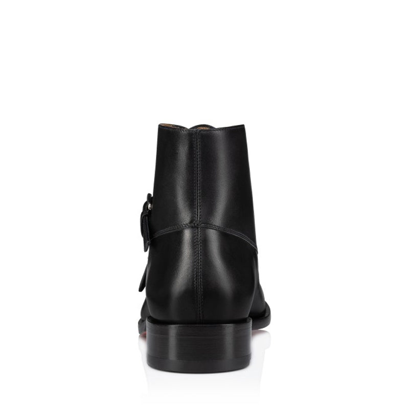 Double Monk Solid Black Leather High Ankle Boot