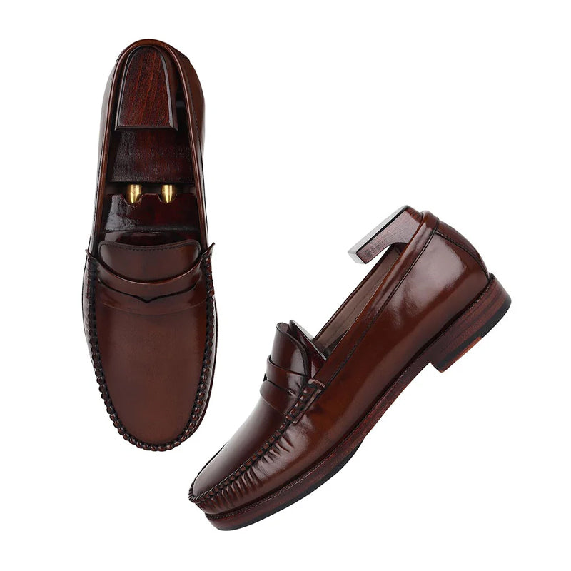 Classic Plain Shiny Leather Penny Loafer Brown