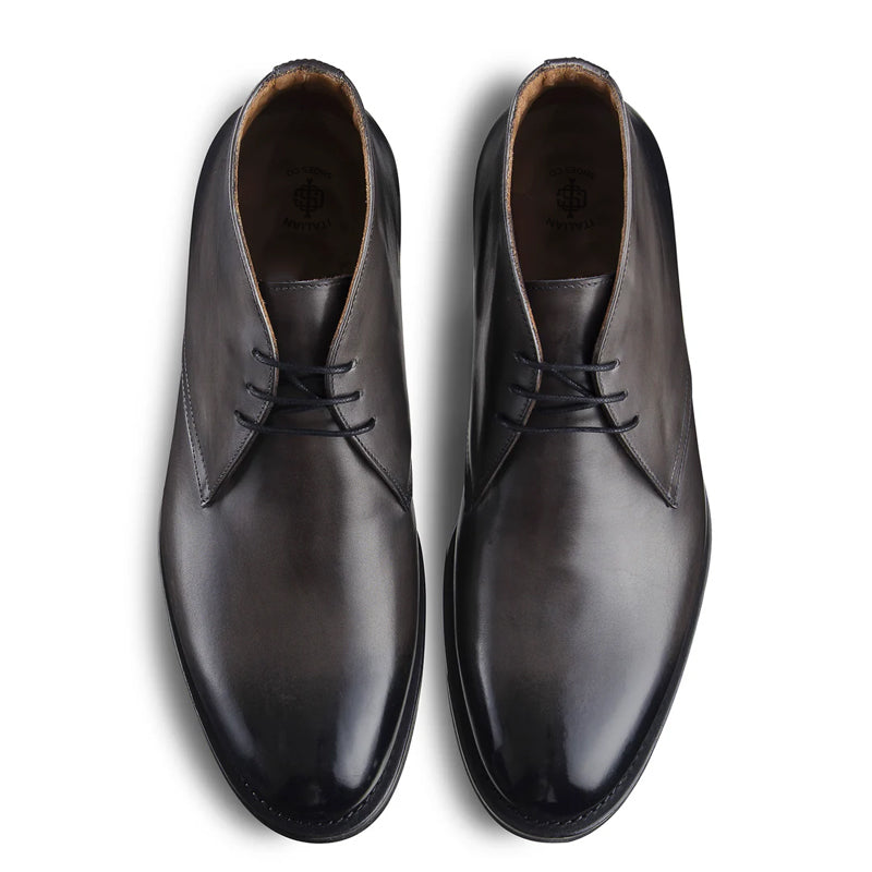 Men Classic Plain Italian Leather Chukkas Boot Black
