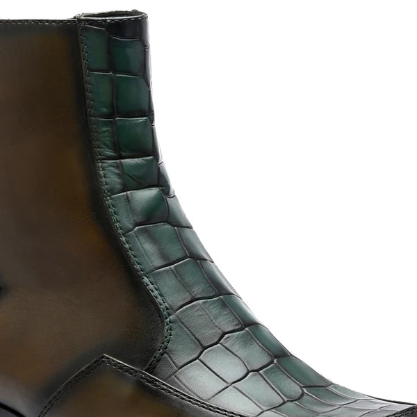 Luxury Croco Textured Leather Side Zipper Boot