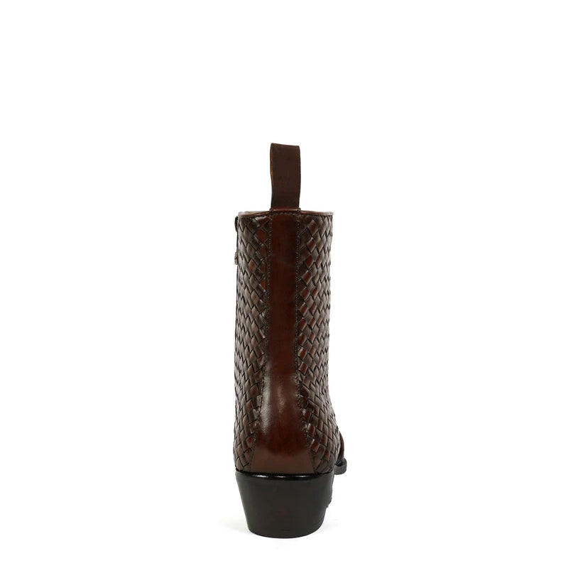 Premium Handwoven Leather Chelsea Cuban Brown Boot