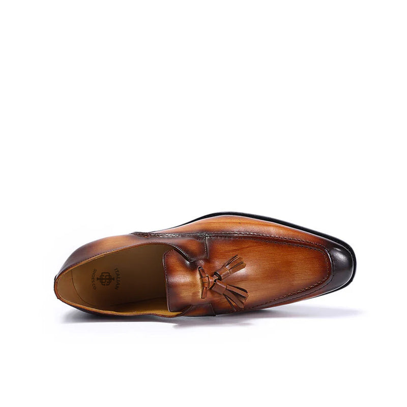 Cognac Leather Tassel Slip On Shoes