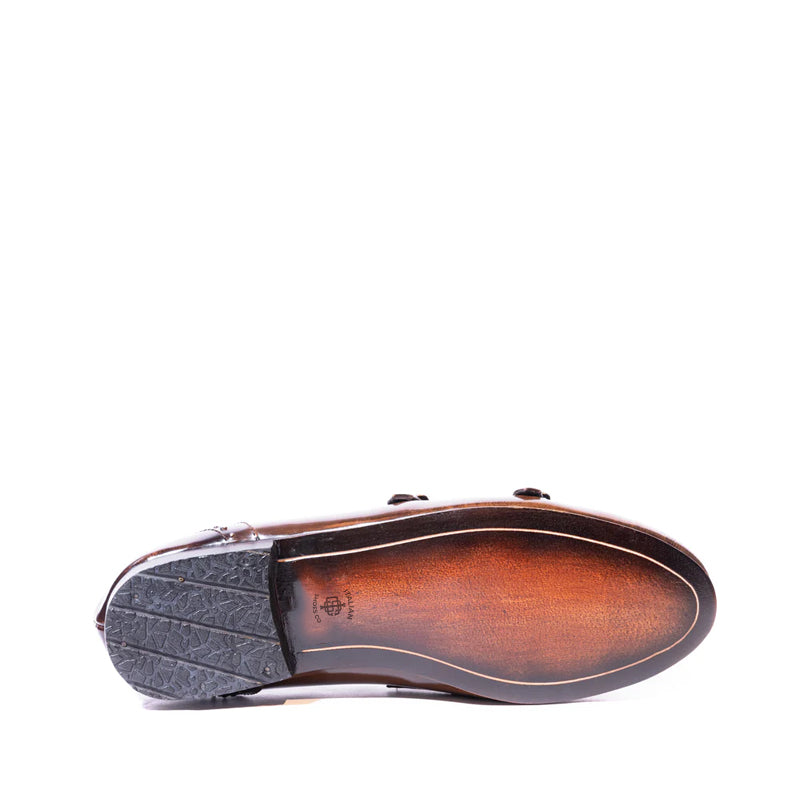 Men Handmade Double Monk Studded Brown Loafer