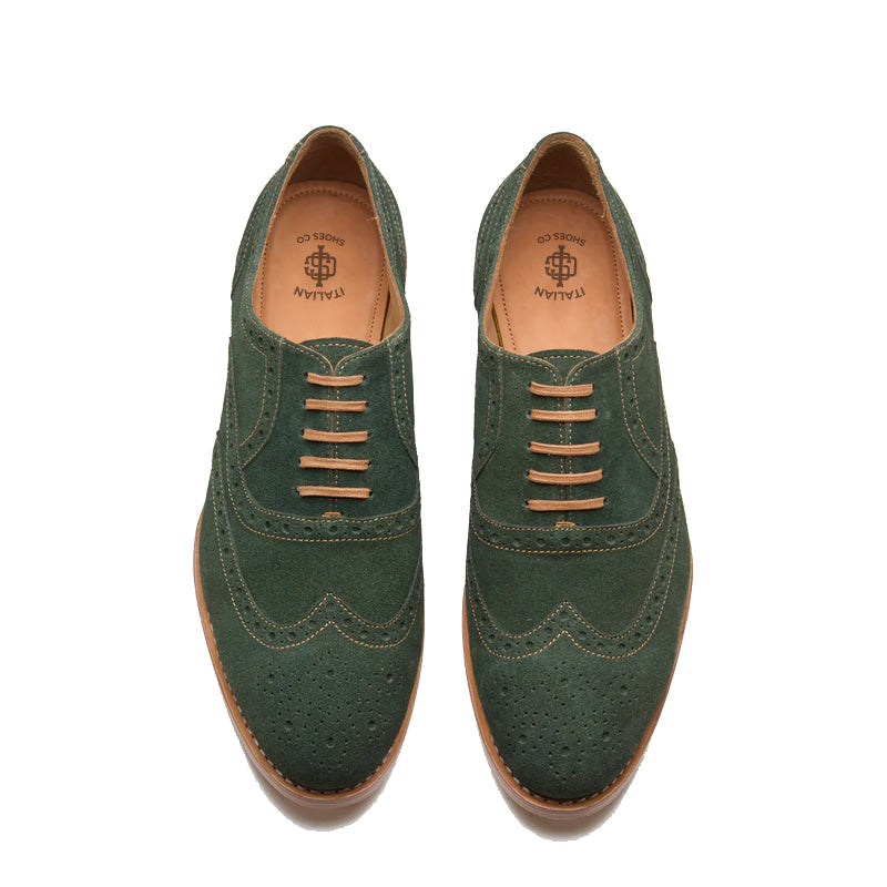 Men Suede Wingtip Leather Oxford Olive Green Shoe