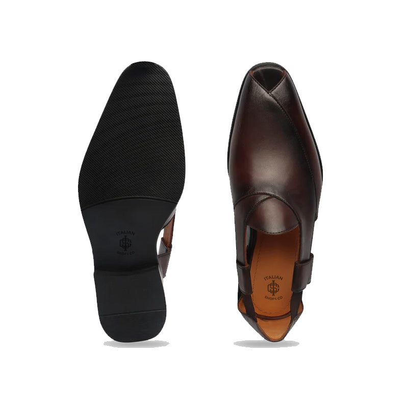 Classic Luxury Slip On Leather Peshawari Black Sandal