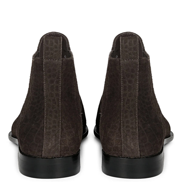 Croco Print Suede Leather Chelsea Boots