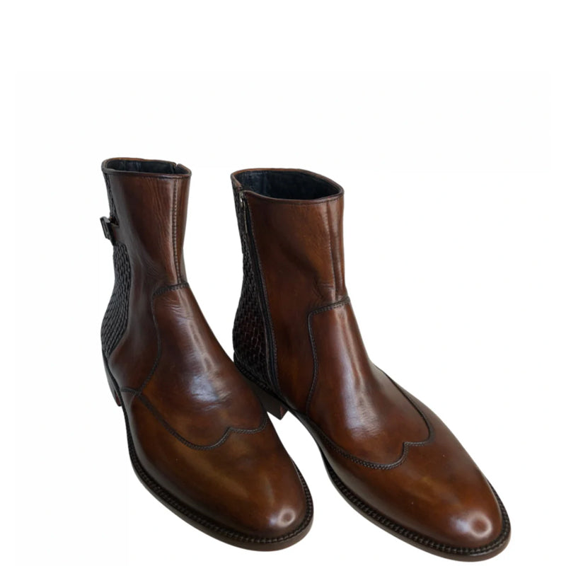 Premium Italian Style Leather Side Zipper Boot Brown