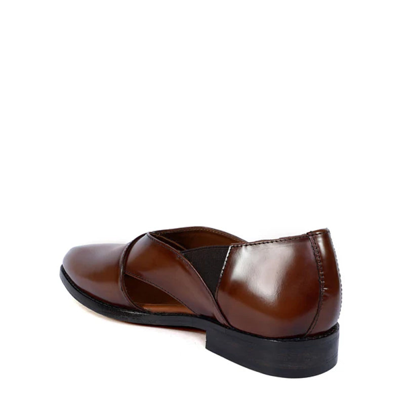 Cross Strap Slip On Leather Peshawari Black Sandal
