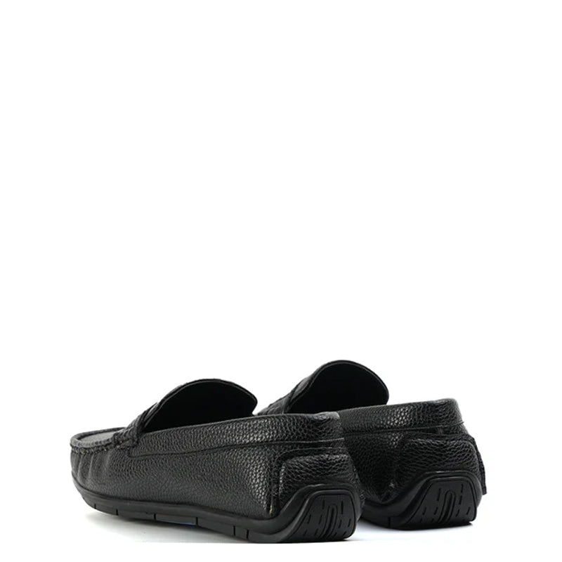 Classic Textured Leather Driving Black Loafer