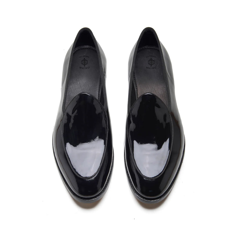 Men s Patent Loafers Slip on Shoe Black