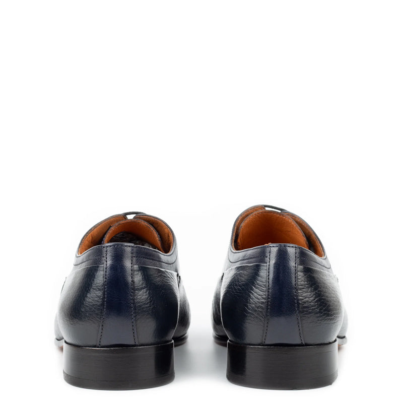 Pure Handmade Leather Textured Oxford Shoe Blue
