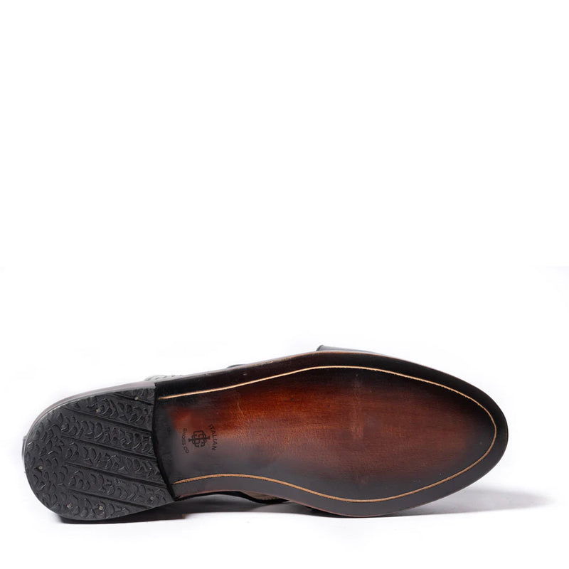 Woven Texture Shiny Leather Peshawari Black and Green Sandal