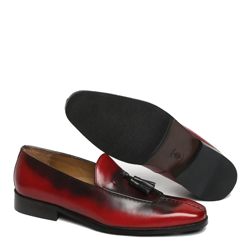 Men Slip On Leather Blue Black Tassel Loafer