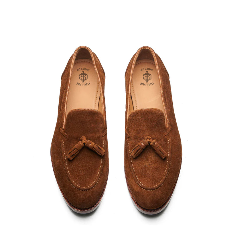 Men Suede Leather Slip On Tassel Brown Loafer