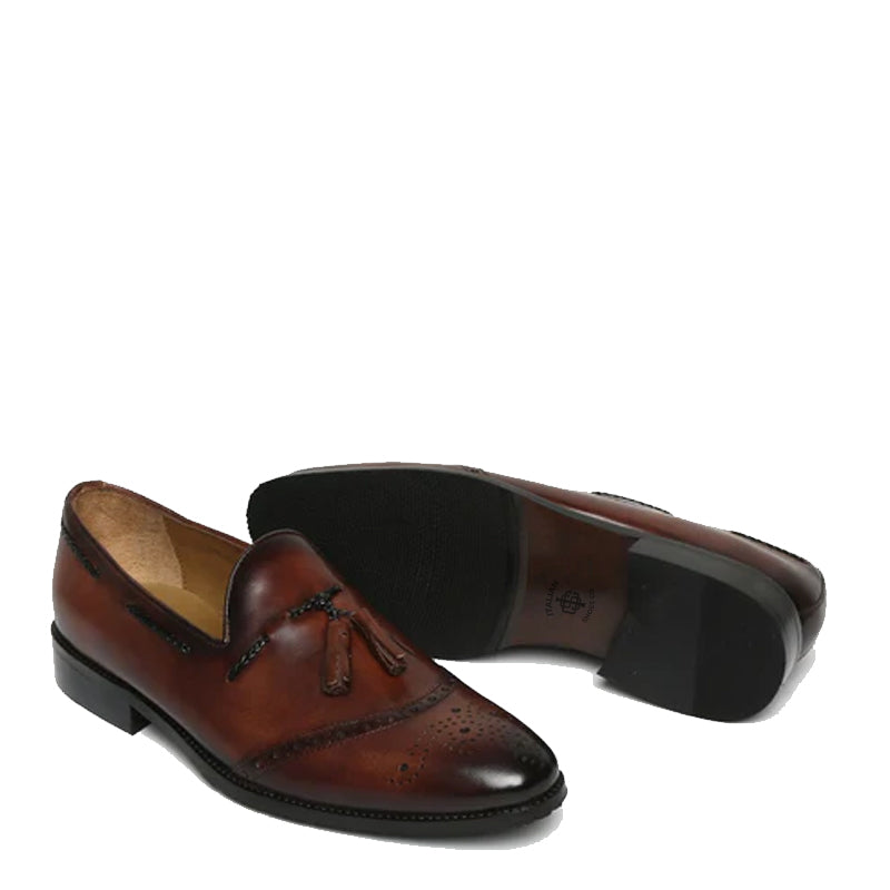 Men Leather Slip On Tassel Loafers