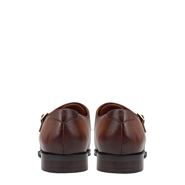Leather Antique Formal Double Monk Strap Shoe Tan