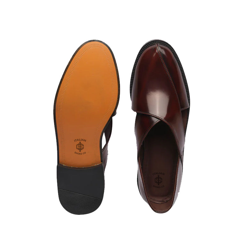 Shiny Leather Closed Comfort Peshawari Black Sandal