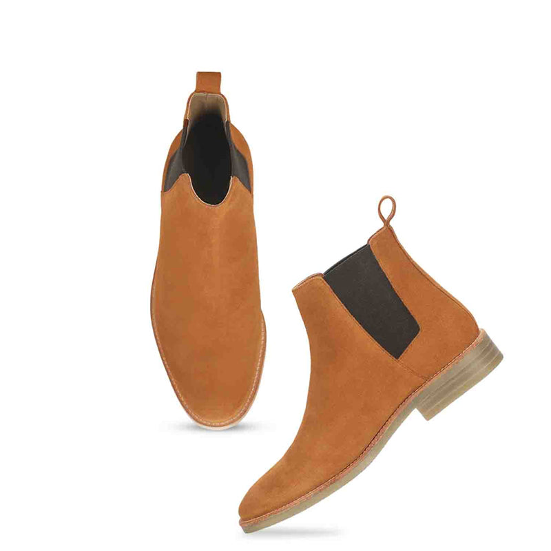 Men Suede Mid-Top Leather Chelsea Boot Tan