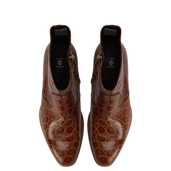 Croco Print Leather Chelsea High Ankle Boot