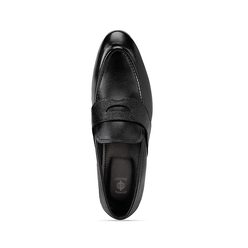 Men Classic Polished Leather Penny Black Loafer