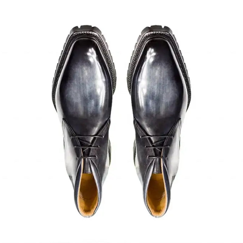 Men Handpainted Solid Leather Chukkas Black Boot