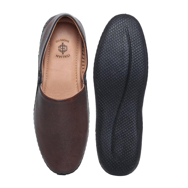 Men Textured Casual Leather Brown Loafer