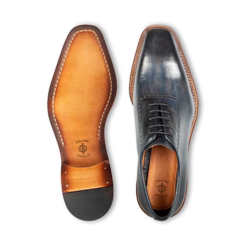Pure Leather Handmade Wholecut Oxford Shoe Dark Blue