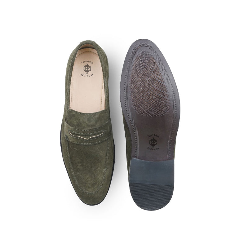 Men Suede Casual Penny Leather Green Loafer