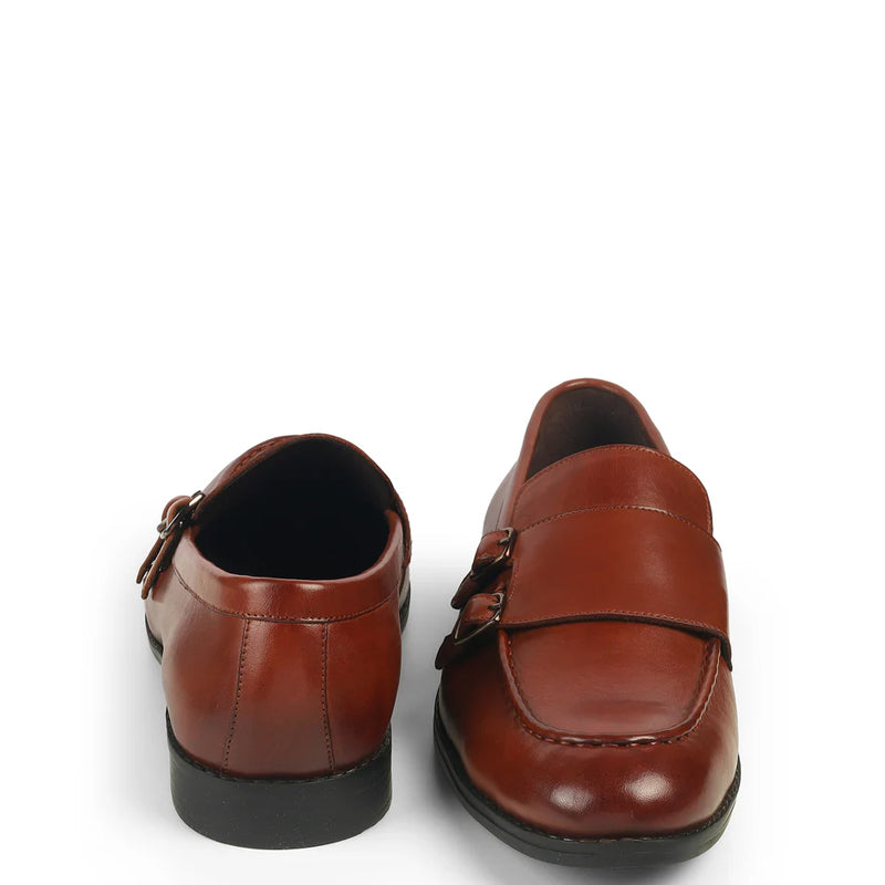 Classic Pure Leather Double Monkstraps Shoe Tan