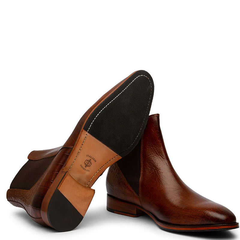 Croco Leather Sharp Chelsea Boot Brown