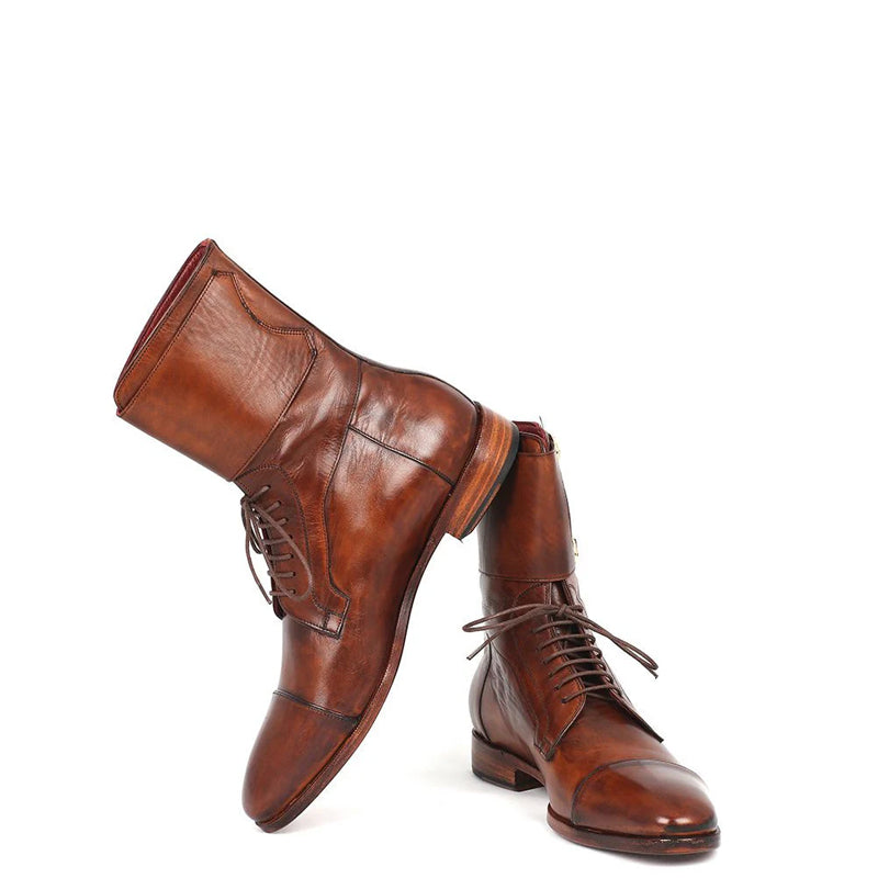 Men Cap Toe Leather High Ankle Boot Tan