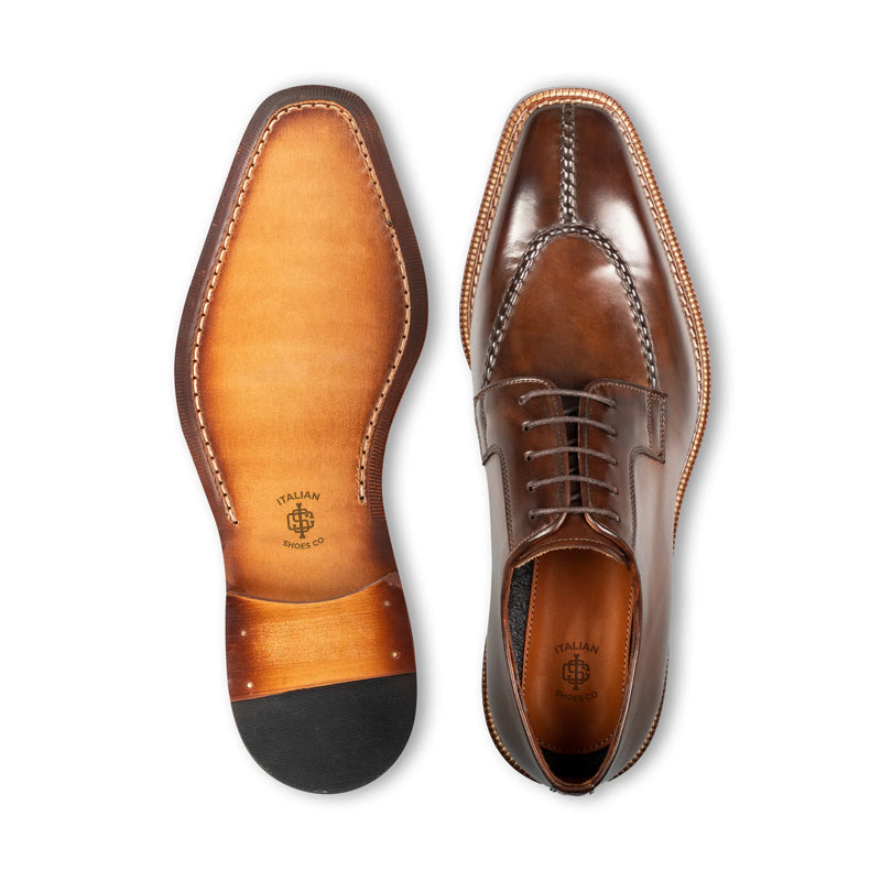 Split Toe Handpainted Crust Leather Derby Shoe Tan