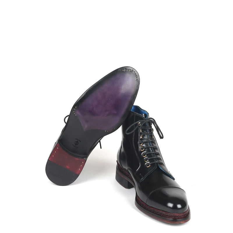 Men Polished Leather Ankle Boot Black