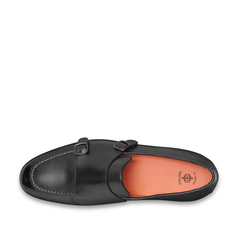 Men Polished Double Buckle Leather Monk Strap