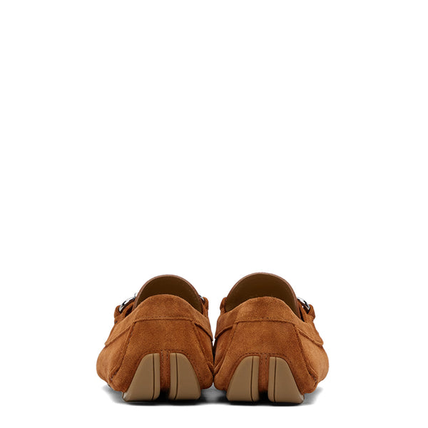Suede Driving Loafers With Silver Horsebit Chain
