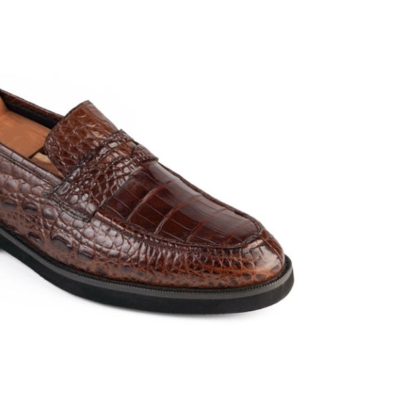 Croco Print Handmade Penny Leather Loafer