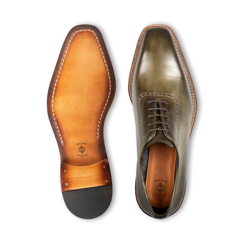 Pure Leather Handmade Wholecut Oxford Shoe Olive Green