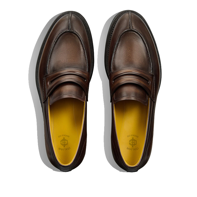 Men's Leather Round-Toe Penny Loafer in Chunky Sole